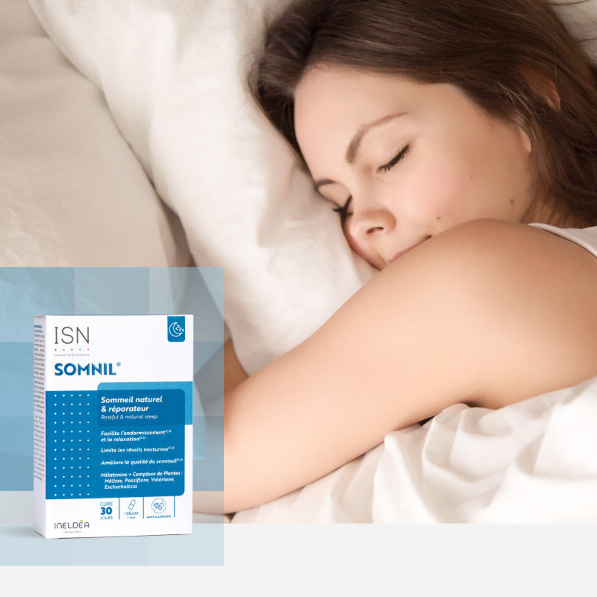 ISN - Somnil - Complément alimentaire - Mélatonine, plantes, vit.B6 - Facilite l'endormissement - Améliore le sommeil - Cure 30 jours