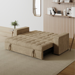 Canapé 3 places convertible avec tablette centrale et accoudoirs amovibles beige velours côtelé TILIA