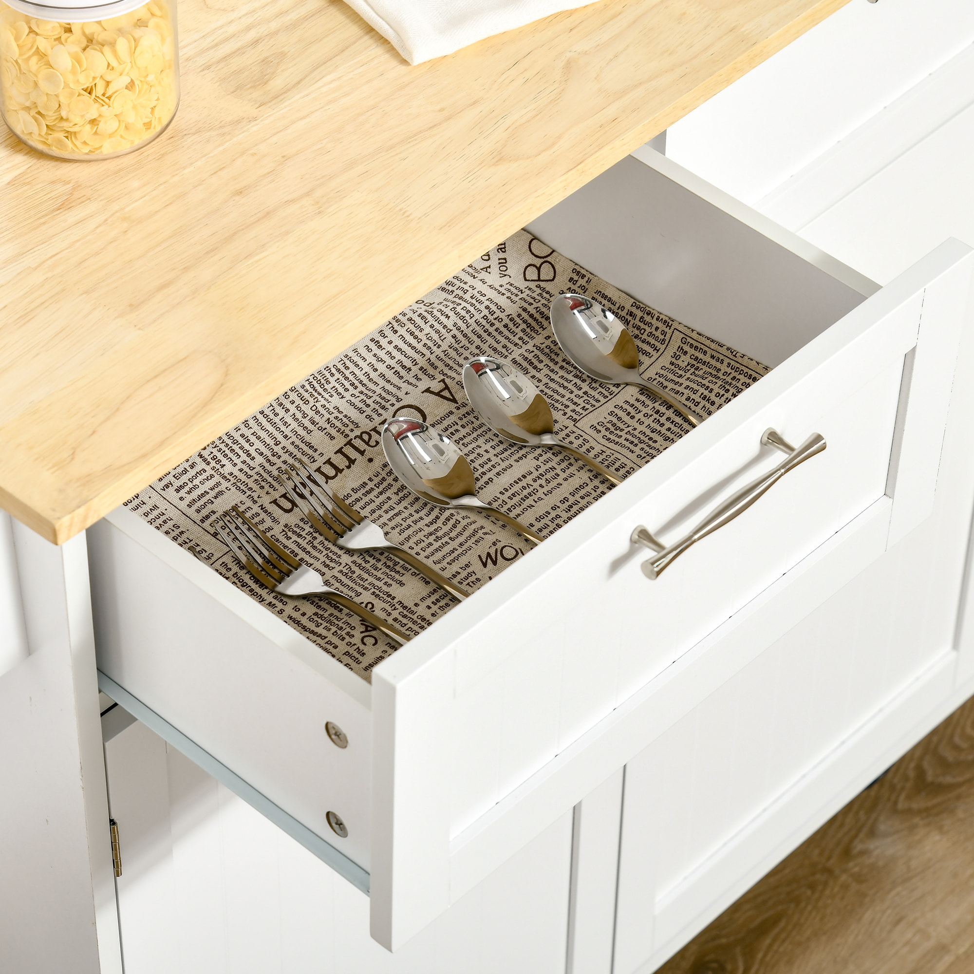 Carro de Cocina con Ruedas Mueble Auxiliar de Cocina con 2 Cajones 2 Puertas Estante Ajustable y Toallero para Comedor Salón 104x46x91 cm Blanco