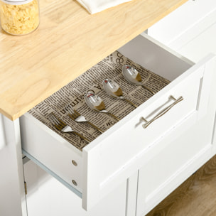 Carro de Cocina con Ruedas Mueble Auxiliar de Cocina con 2 Cajones 2 Puertas Estante Ajustable y Toallero para Comedor Salón 104x46x91 cm Blanco