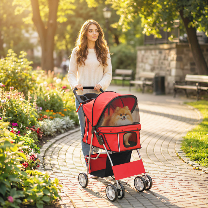Poussette buggy pliable pour chiens tissu 600D Oxford imperméable 4 roues gris clair