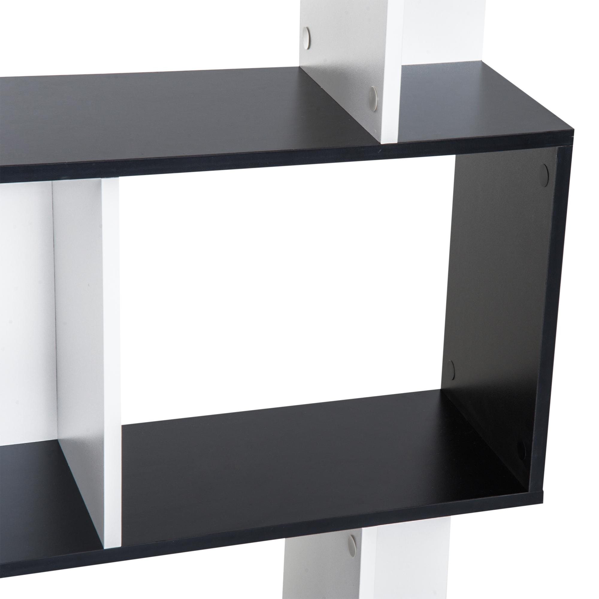 Bibliothèque étagère meuble de rangement design contemporain en S 5 étagères 60L x 24l x 185H cm noir blanc