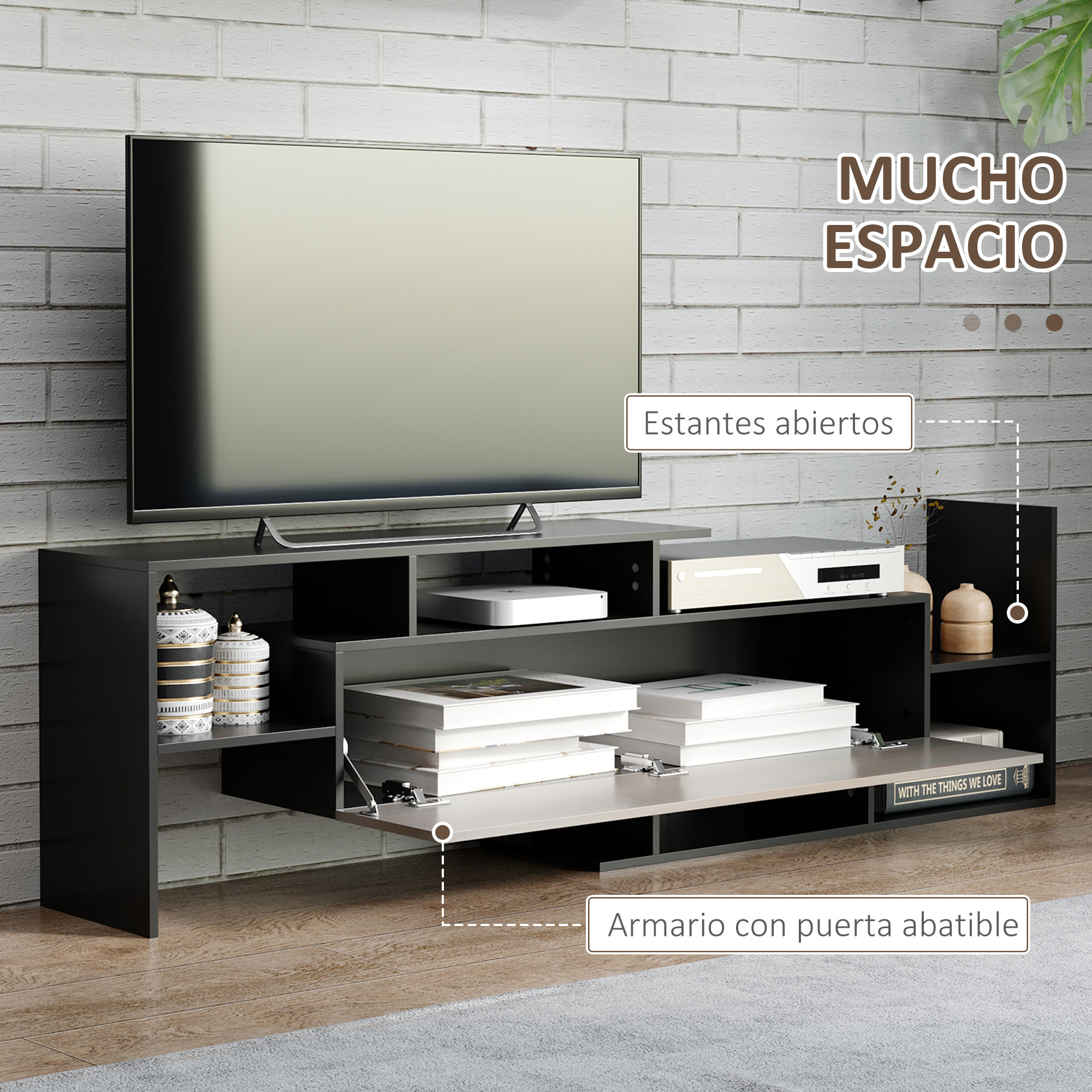 Muebles de Salón Conjunto Muebles de TV para Televisiones de Pared hasta 65" o de Pie hasta 40"con Mesa para Televisor 153,6x25x42 cm y Estante de Pared 150x14,5x16,3 cm Negro y Marrón