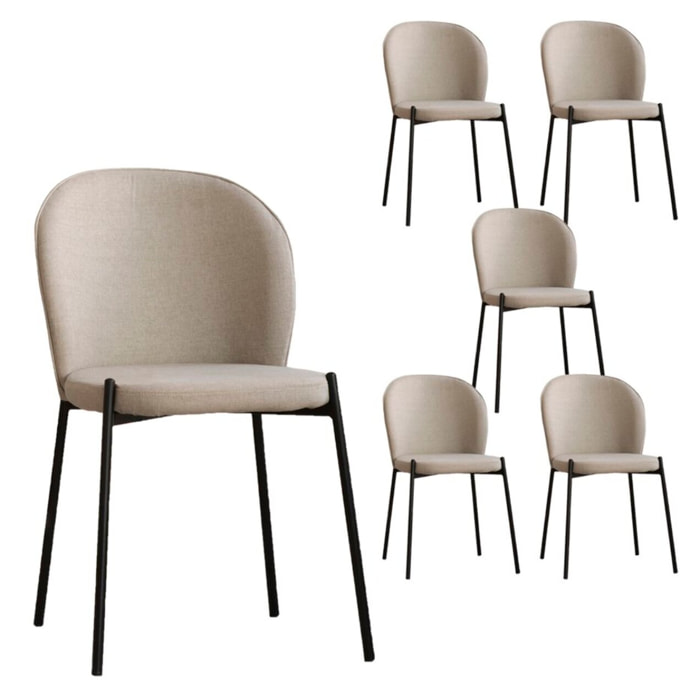 Pack de 6 chaises -tissu-couleur beige 48 x 85 x 55 cm
