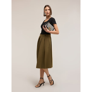 Motivi - Gonna a pieghe misto cotone - Verde militare