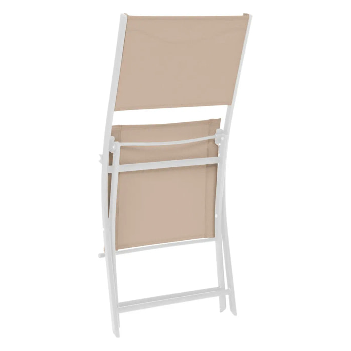 Lot de 4 chaises de jardin pliantes "Modula" lin & blanc en acier traité époxy