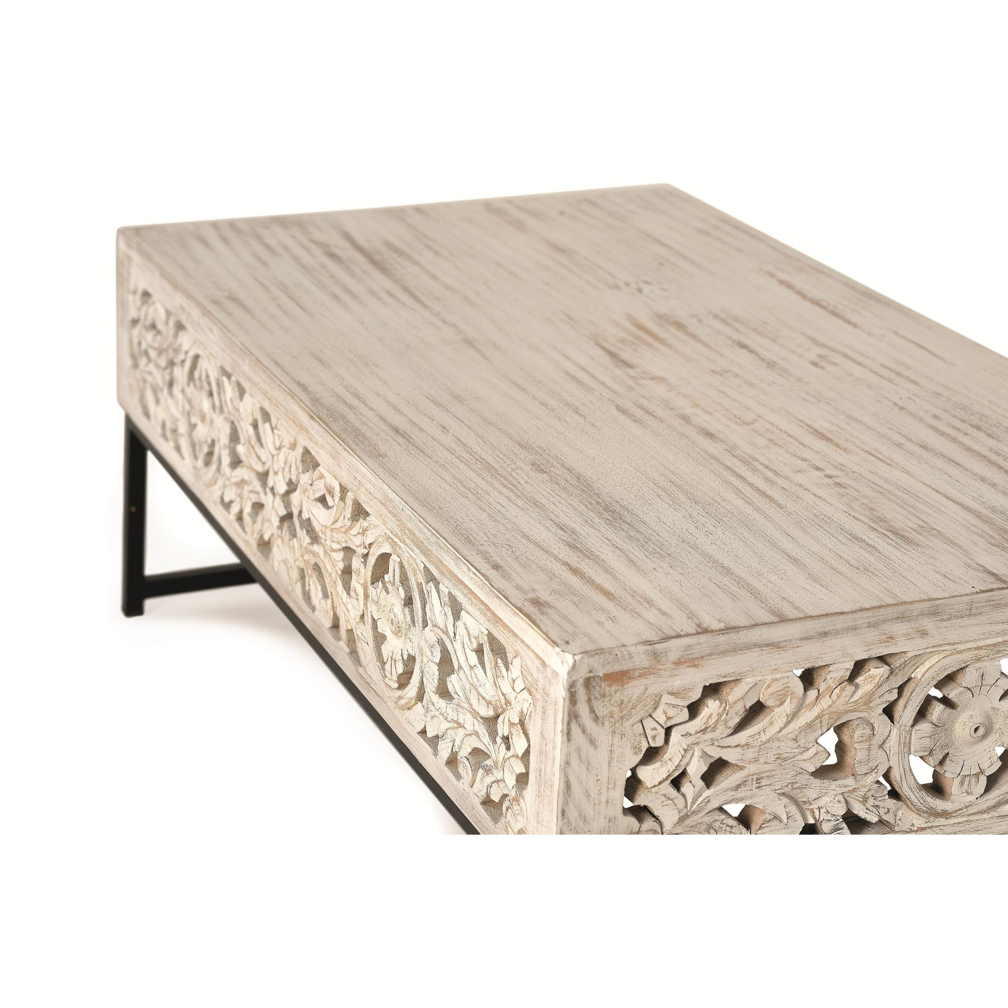 Mesas de Centro de Madera de Mango 110 Cm Estilo Étnico Boho Tallado