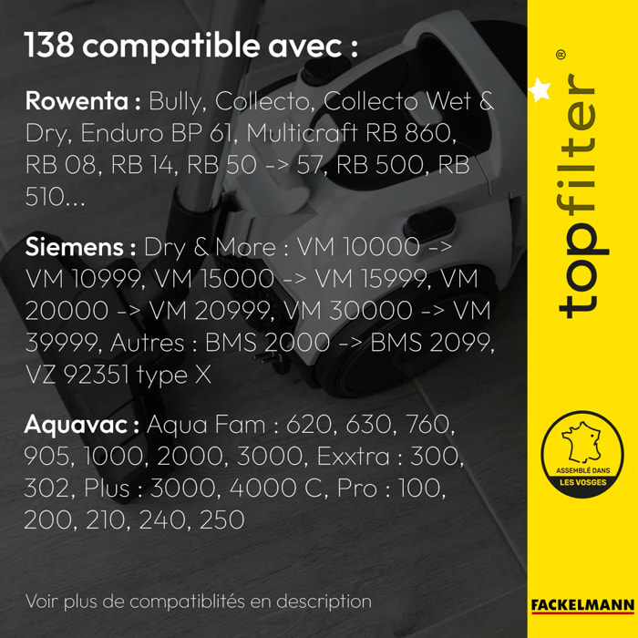Lot de 2 sacs aspirateur pour Rowenta industriel TopFilter Premium