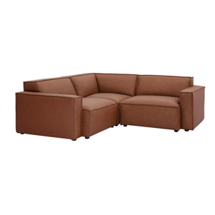 Canapé d'angle modulable vintage 3 places en cuir marron SPLIT