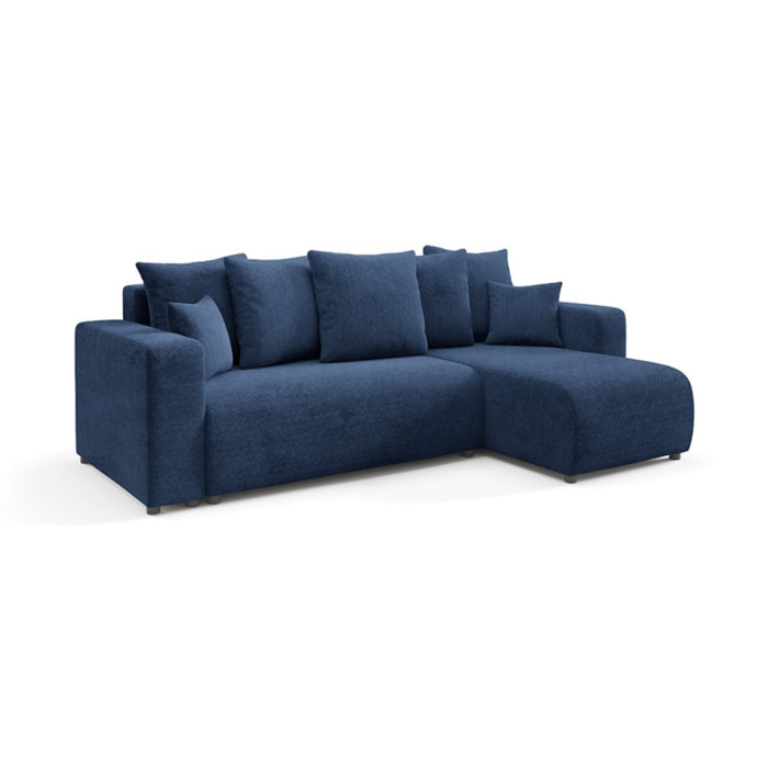 GLORIA - Canapé d'angle droit convertible 4 places en tissu bleu
