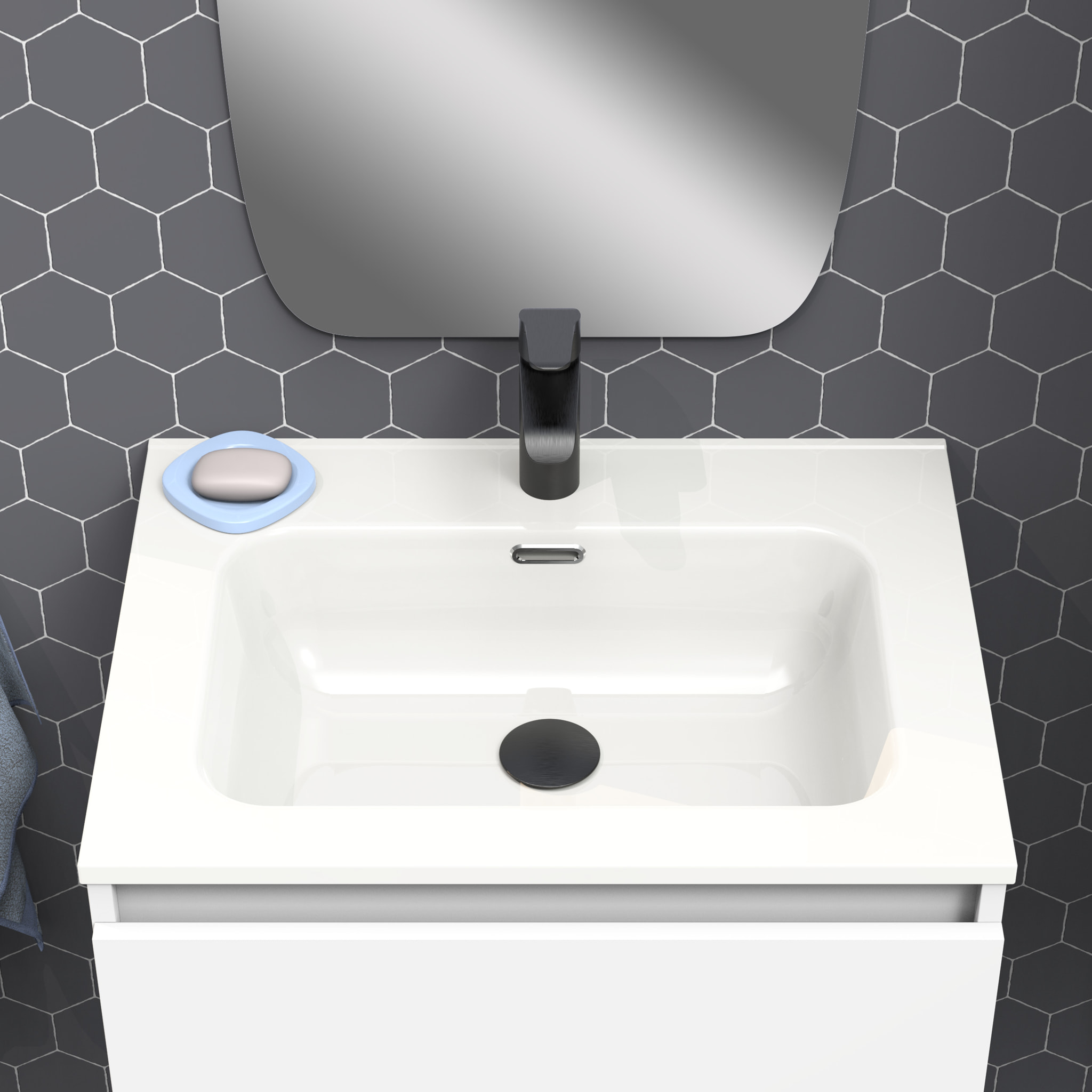 Conjunto de baño IRONA 2C, 60cm, incluye lavabo y espejo