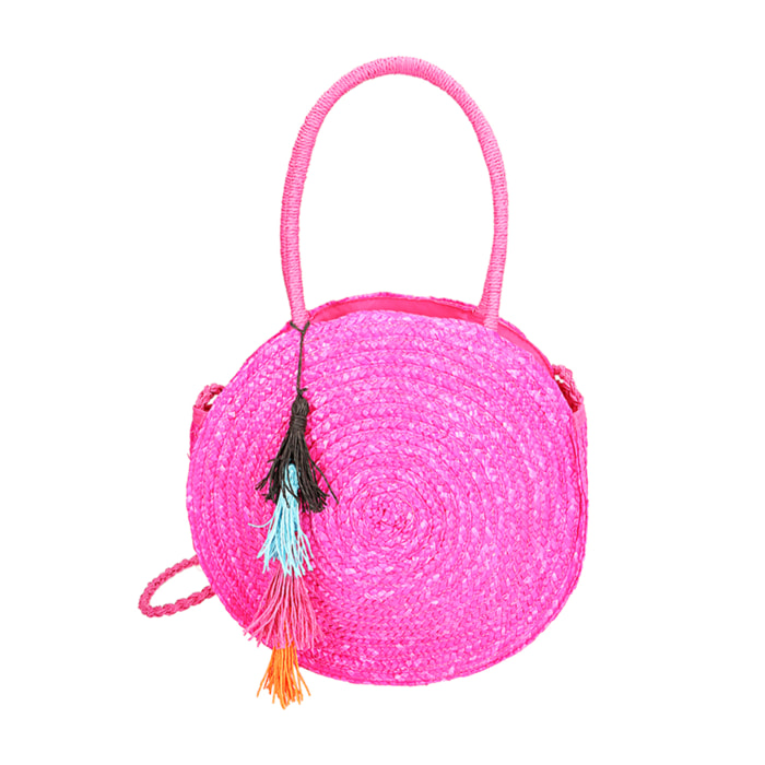 Sac de mer rond fuchsia en paille