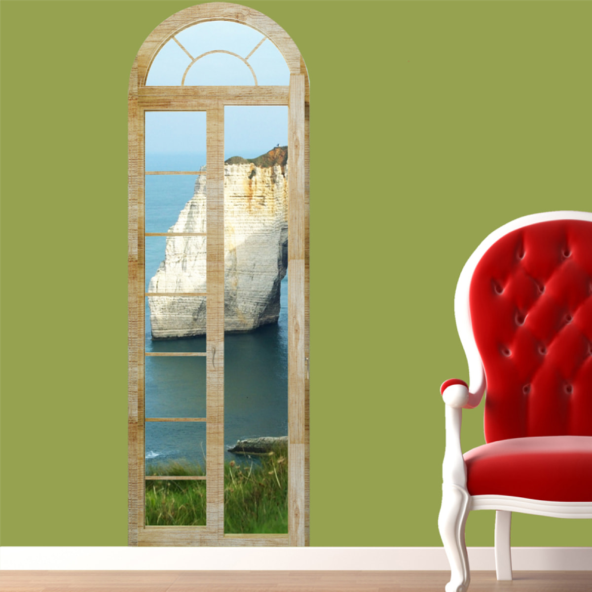 Stickers muraux 3D | Sticker Mural Autocollant effet Trompe l'oeil Falaises Etretat - Stickers adhésifs 3D Chambre Salon Trompe l'oeil