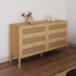 Commode Eve 6 tiroirs en cannage 140cm