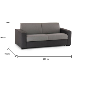 Divano Letto Alicia, Divano a 3 posti, 100% Made in Italy, Sofà Soggiorno con apertura girevole, in tessuto imbottito, con Braccioli slim, Cm 200x95h90, Grigio e Antracite