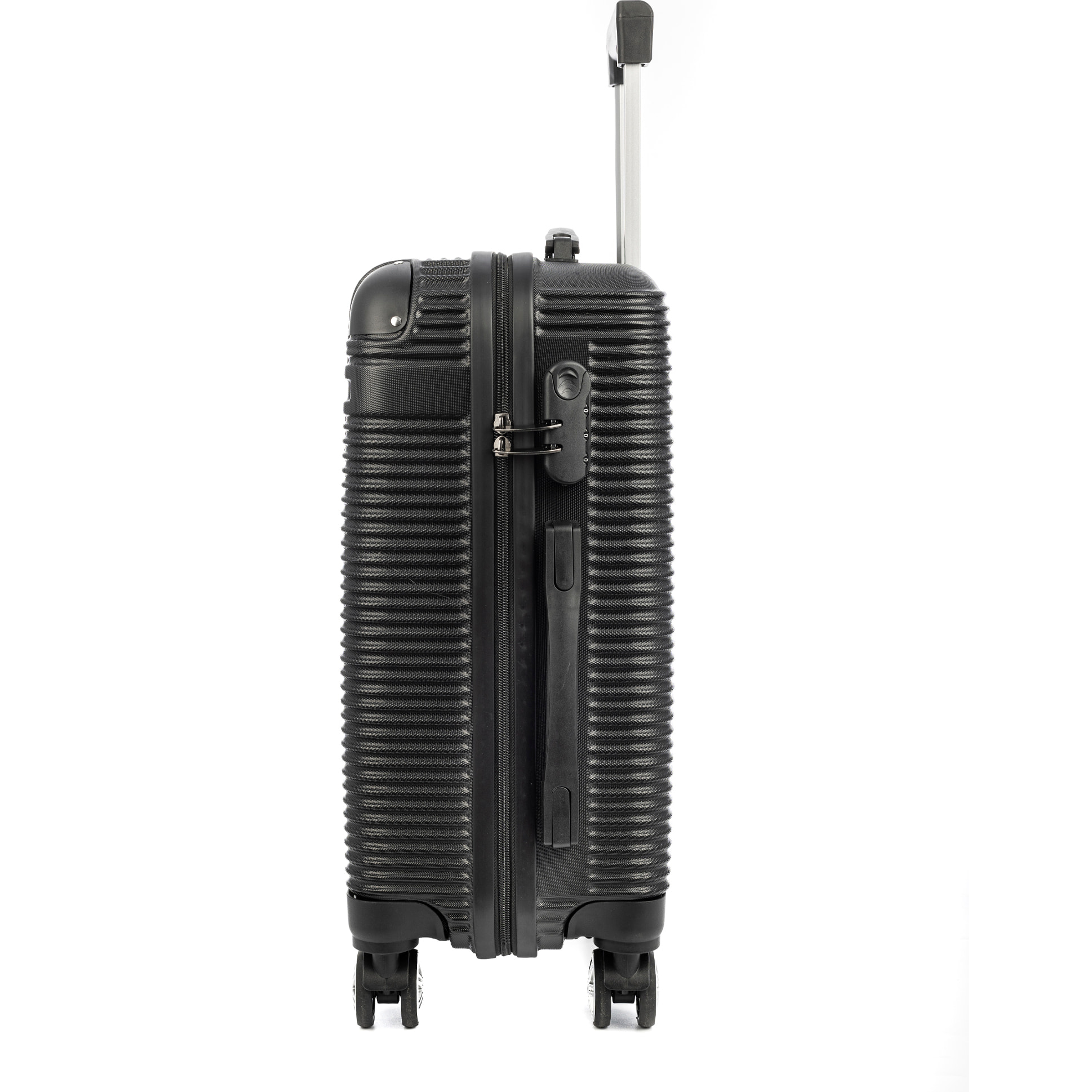 Set di 3 valigie Trolley, realizzato in materiale leggero ABS ad alta resistenza con angoli rinforzati. Chiusura numerica e 4 ruote doppie girevoli a 360°.