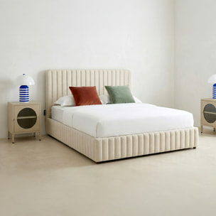 Lit coffre adulte avec tête de lit capitonnée en tissu chenille - ALTO