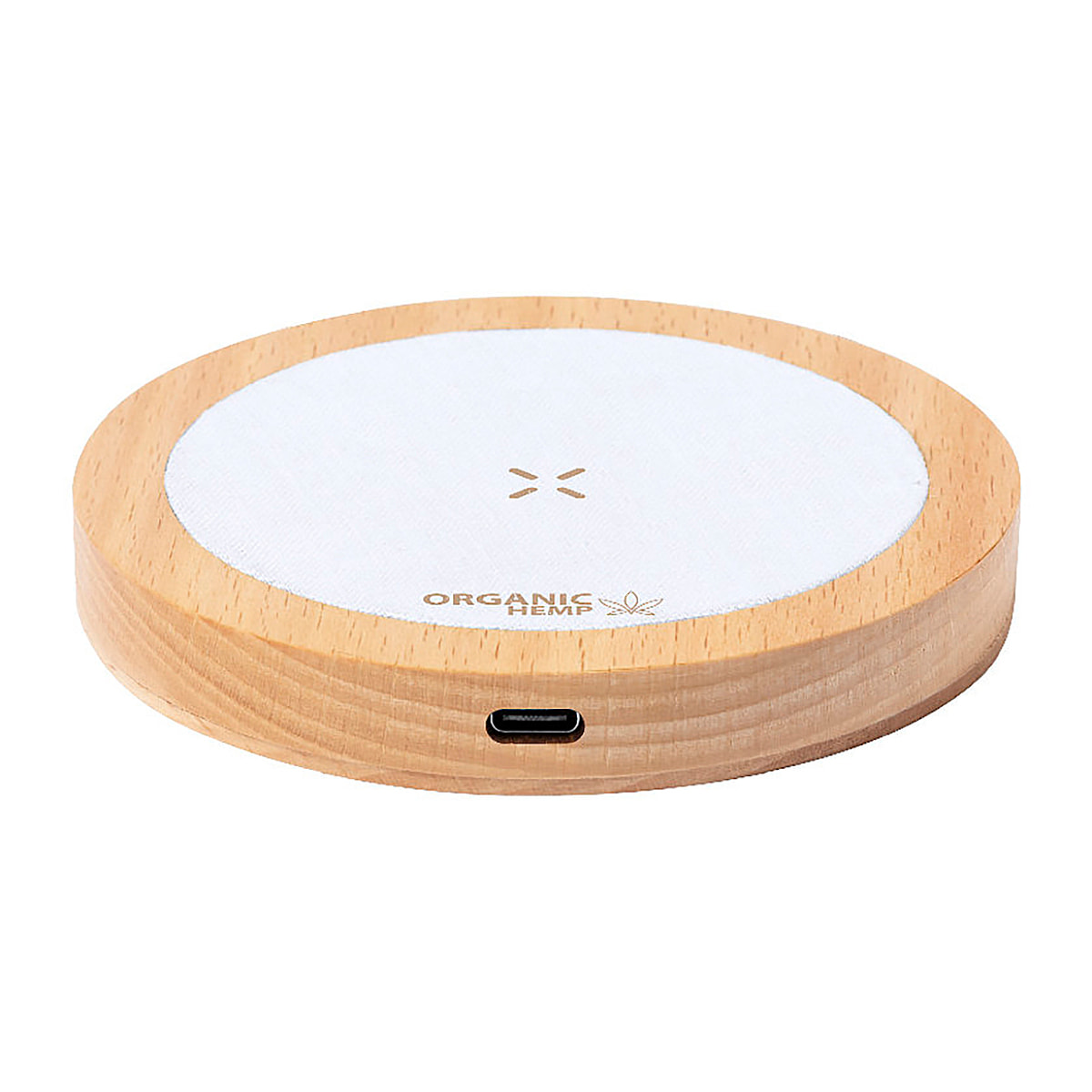 Caricatore in canapa e legno biologico. Ricarica rapida wireless da 15 W.