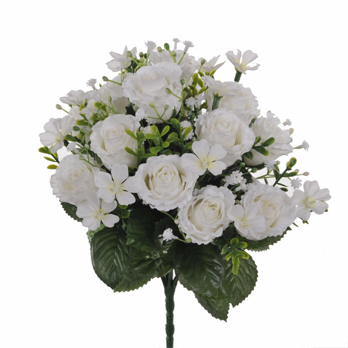 Bouquet di Rose e Gipsophila - Pezzi 4 - 23X33X23 - Colore: Bianco - Bianchi Dino - Fiori Artificiali