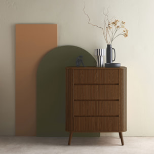 Commode 4 tiroirs. décor strié noyer. L 80x P 45  H 100cm