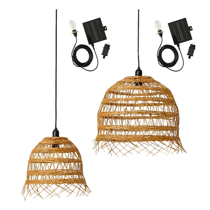 Lot de 2 suspensions solaires 2X HAWAII LONG SOLAR en poly rotin avec câble hybride secteur et solaire 5m de longueur