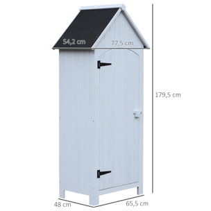 Armoire abri de jardin remise pour outils 3 étagères porte loquet toit pente bitumé dim. 77L x 54l x 179H cm bois sapin pré-huilé blanc