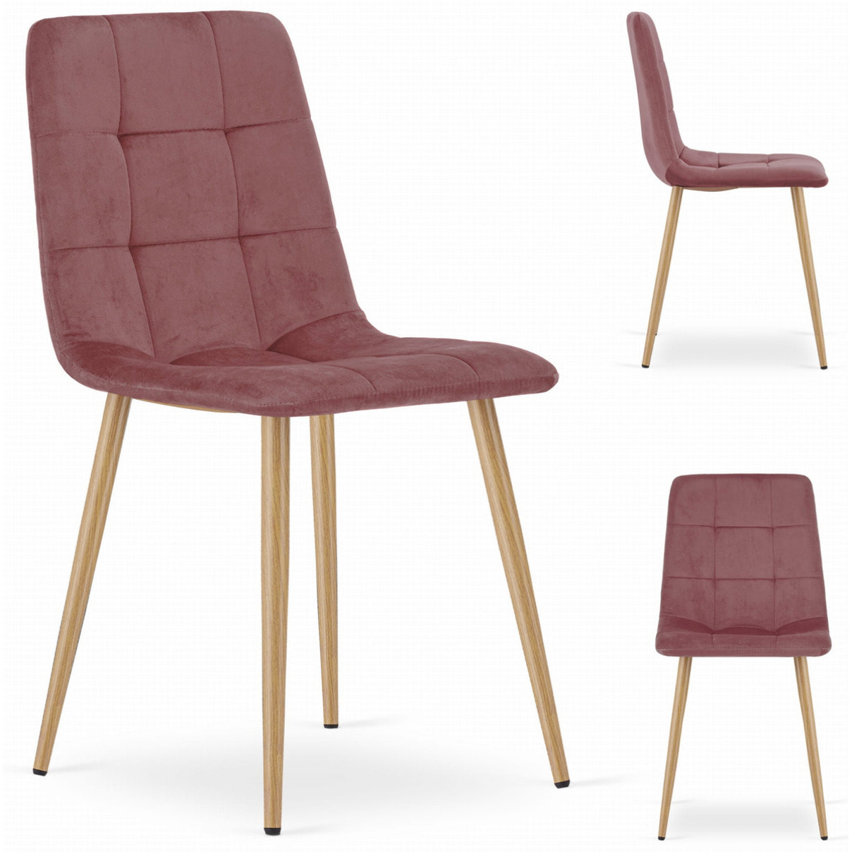 Sedia Kara in velluto rosa con gambe effetto legno
