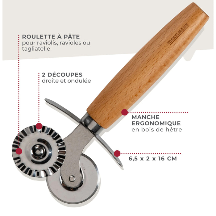 Roulette double embout pour pâtes fraiches 16 cm Fackelmann Pizza & Pasta