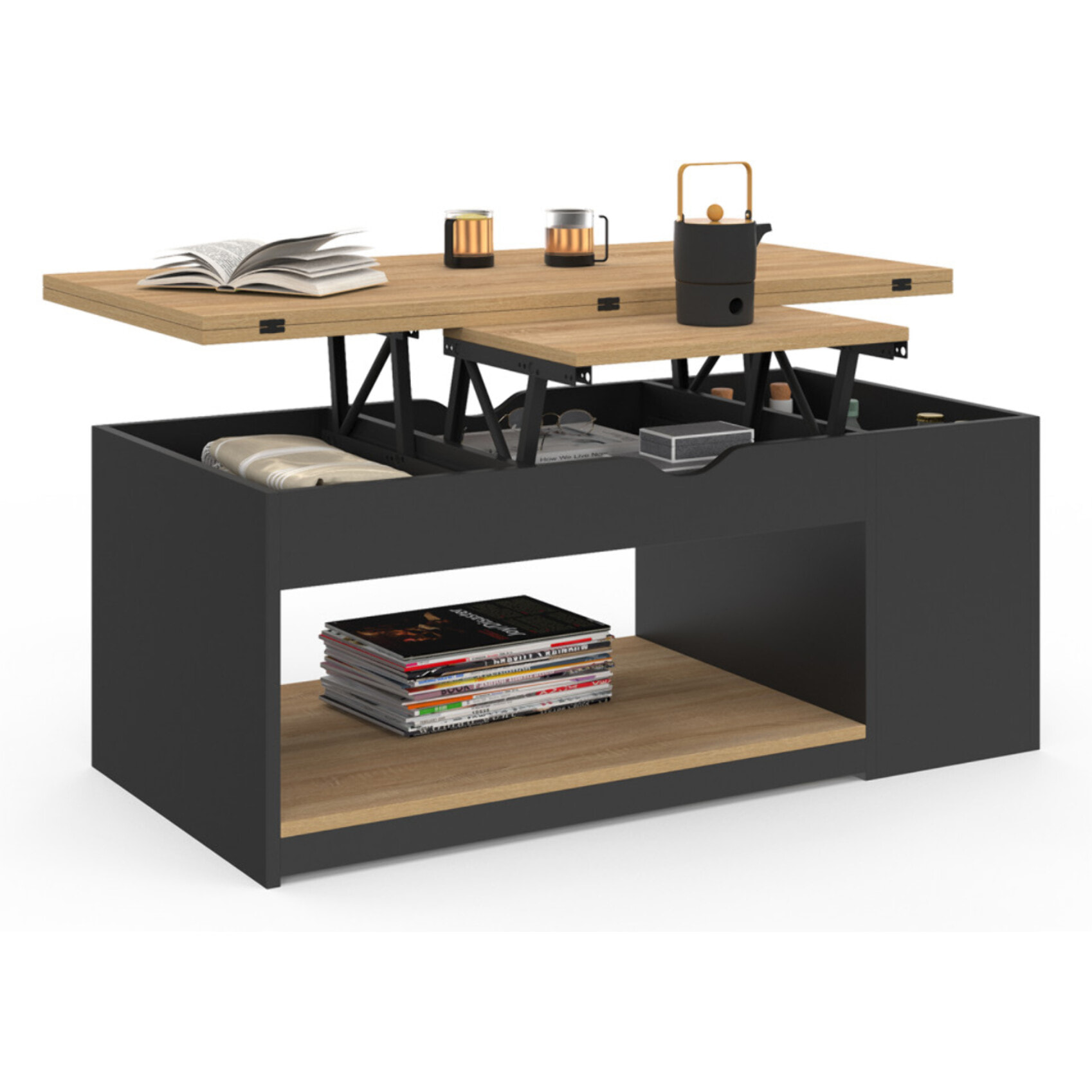 Table basse Elina relevable bois et noire