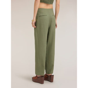 Motivi - Pantaloni con pince al fondo misto lino - Verde militare