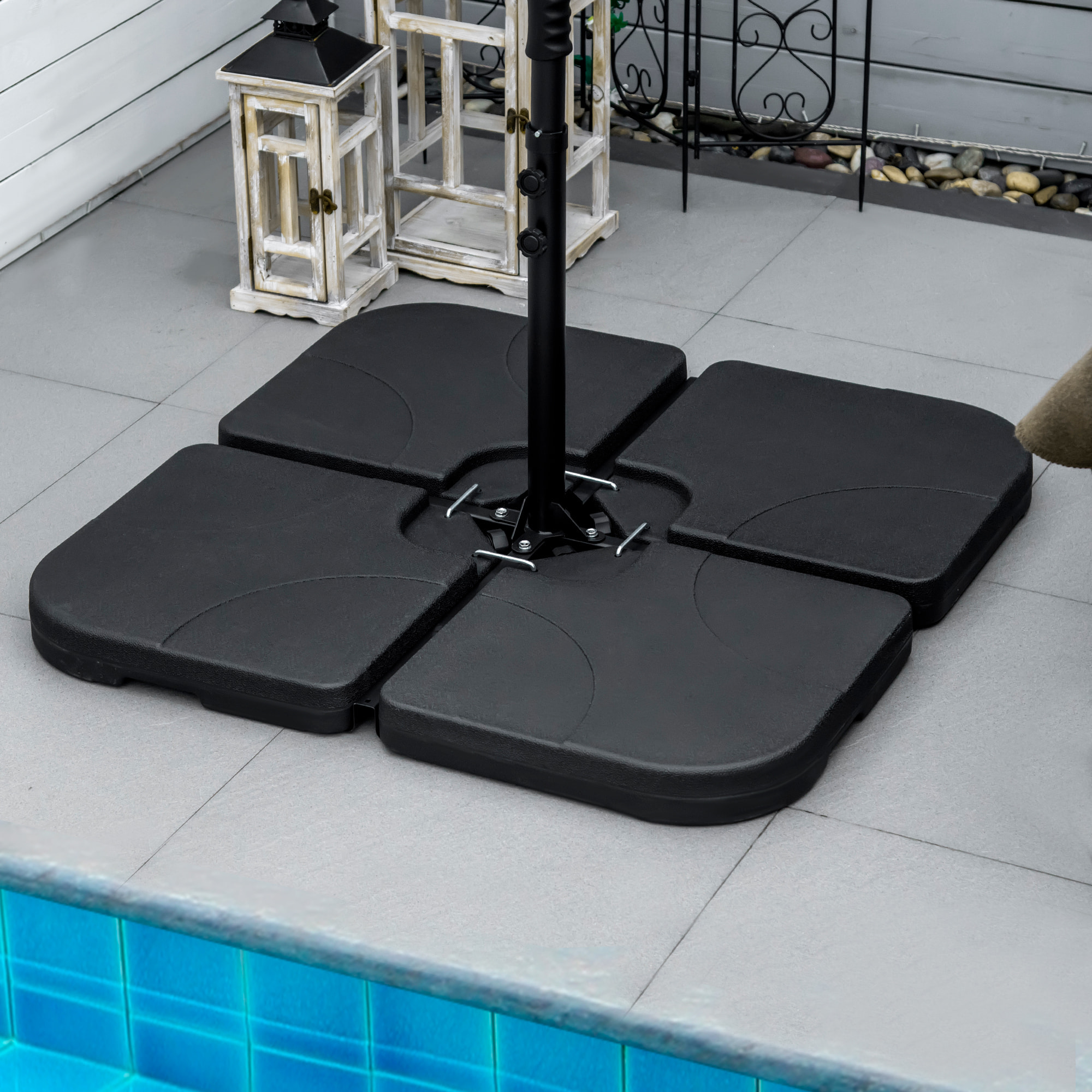 Peso para Base de Sombrilla de 4 Piezas Base para Sombrilla Excéntrica Cuadrado Rellenable de Agua 15 Litro Arena 19,5 kg para Base Cruzada Negro