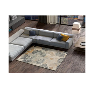 FLORES SUNSET Alfombra motivos florales de pelo corto gris, varias medidas disponibles.