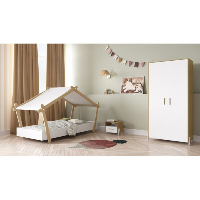 Lit cabane surélevé enfant " Lodge " - 70 x 140 cm - Blanc mat