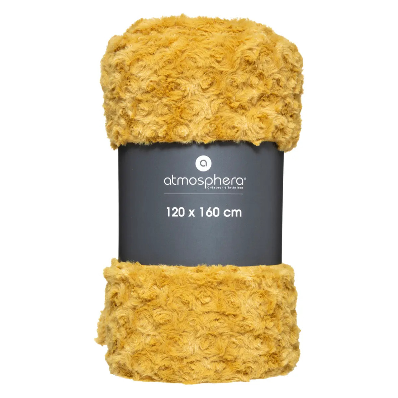 Plaid "Bouclette" fausse fourrure jaune moutarde 120x160cm