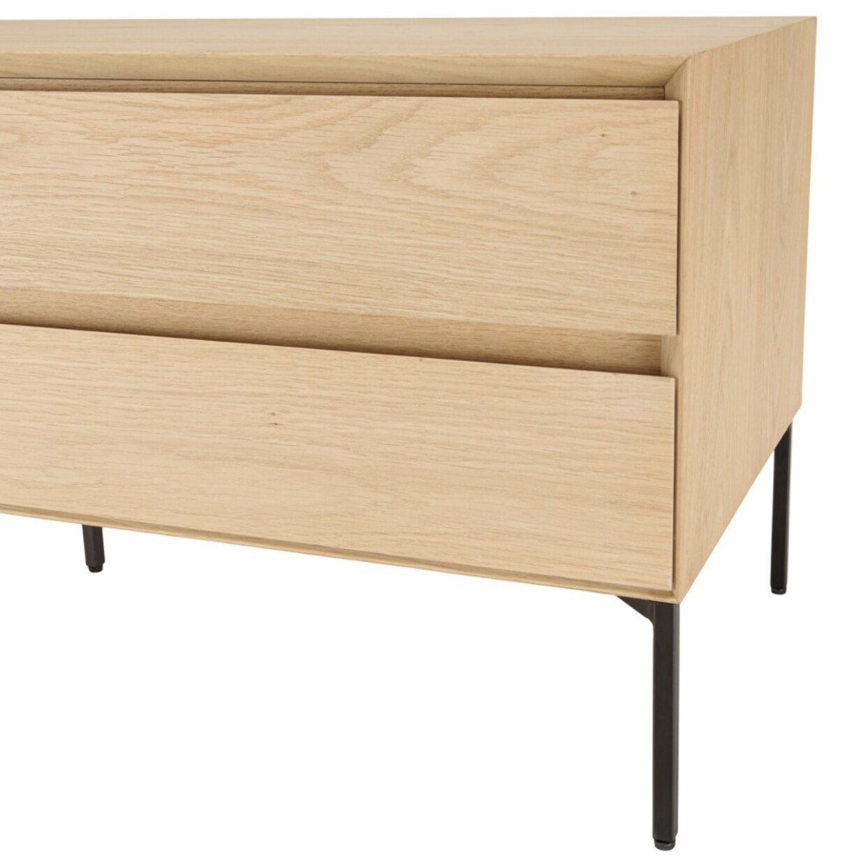 MAXENDRE - Meuble TV naturel 1 porte 2 tiroirs pieds métal noir