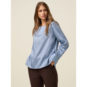 Oltre - Blusa in raso a righe - Azzurro