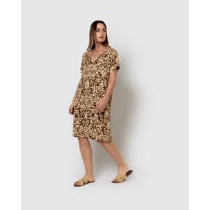 Vestido corto bambula detalles plisados sindi marrón