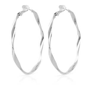Pendientes de aro ondulados de cobre con recubrimiento electroplateado, 50 mm, con cierre catalán en plata de ley 925.