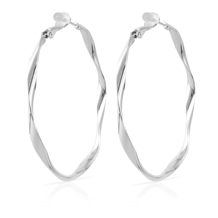 Pendientes de aro ondulados de cobre con recubrimiento electroplateado, 50 mm, con cierre catalán en plata de ley 925.