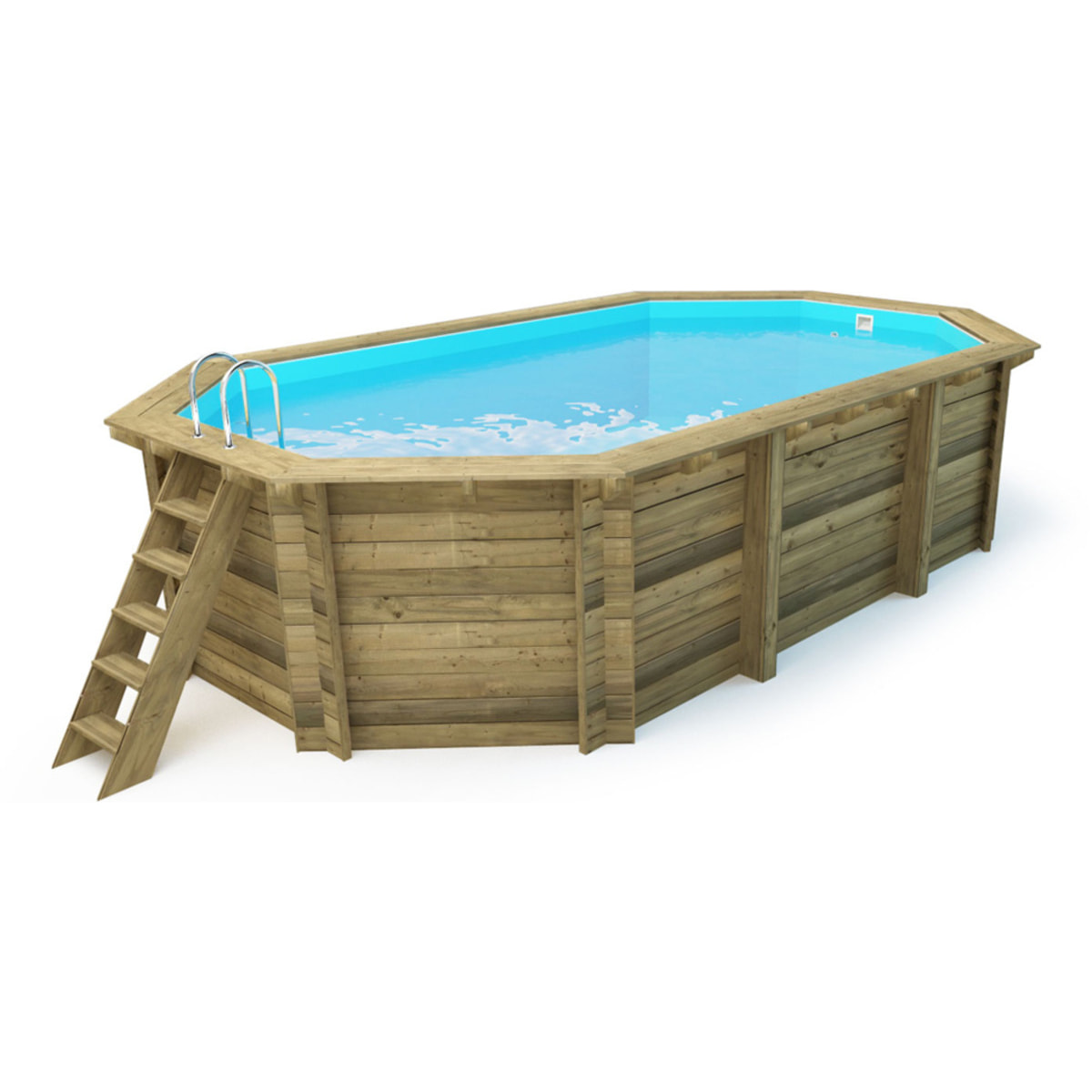Piscine bois " Rio 120 " - 5.60 x 3.70 x 1.24 m + bâche à bulles 180 µ + bâche hiver 280 gr/m²