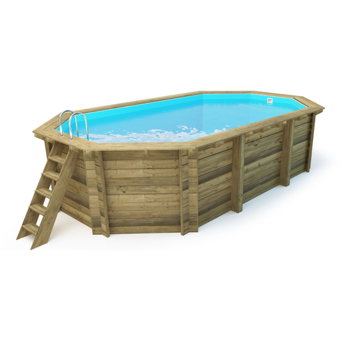 Piscine bois " Rio 120 " - 5.60 x 3.70 x 1.24 m + bâche à bulles 180 µ + bâche hiver 280 gr/m²