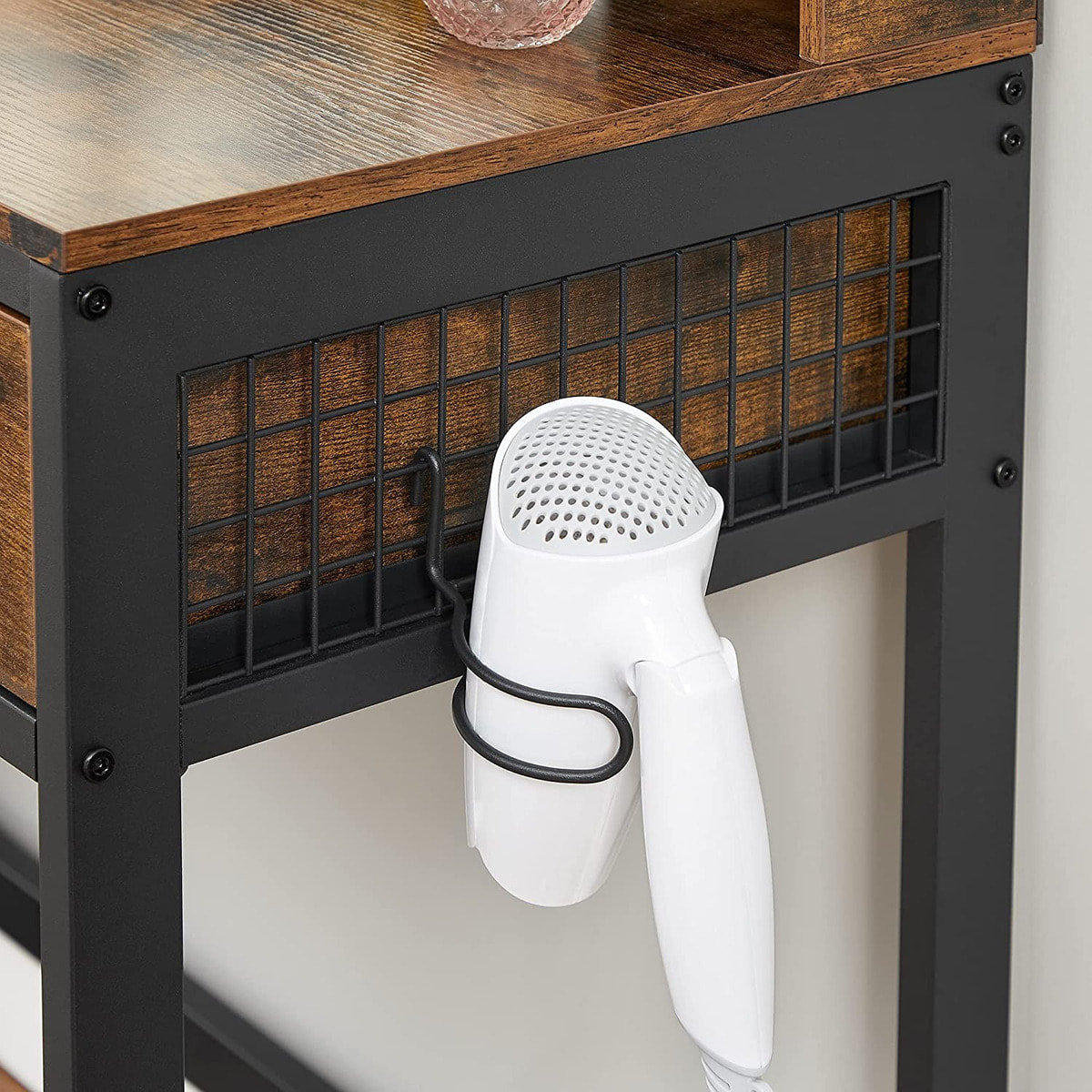 Toeletta industriale rustica con specchio tri-fold e sgabello in ecopelle RVT004B01