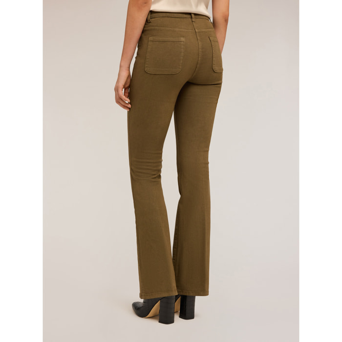 Motivi - Pantalones acampanados de sarga de algodón - Verde militare