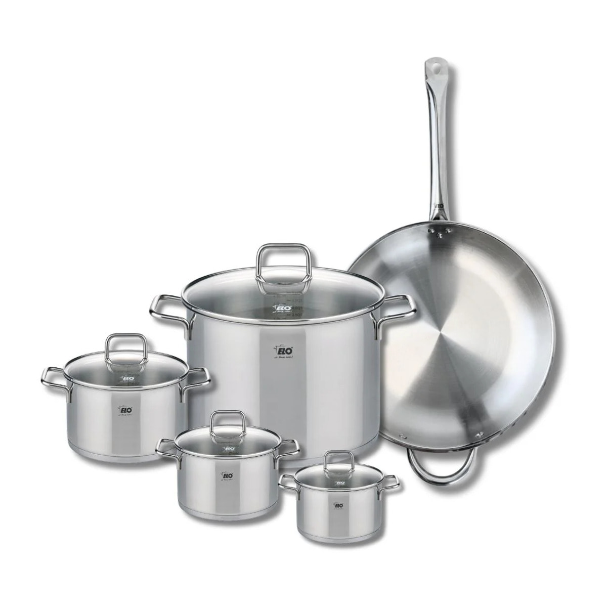 Set de 1 Poêle de cuisson 32 cm et 4 faitouts 12, 14, 16 et 26 cm Elo Profi Citrin
