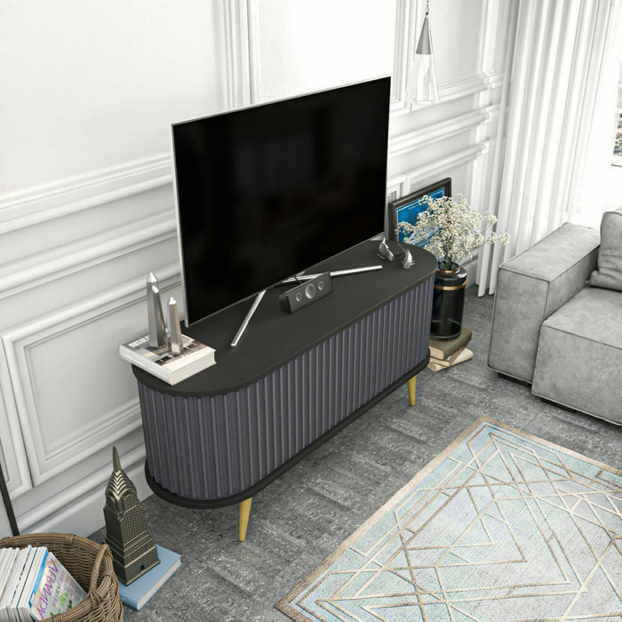 Mobile porta TV Bailu, Credenza da soggiorno, Armadio basso per TV, Base parete attrezzata, 140x43h64 cm, Nero e Antracite