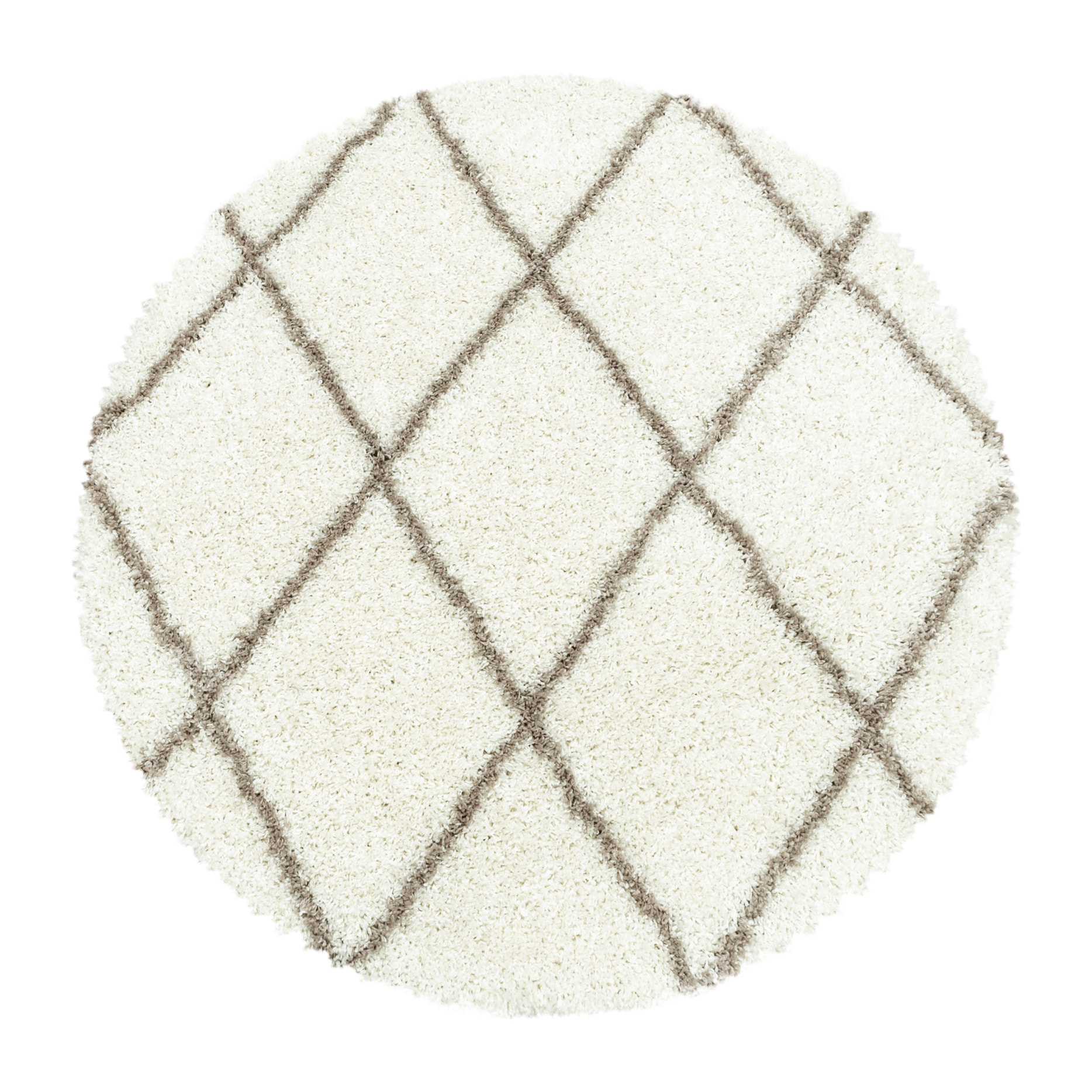 ALVOR - Tapis shaggy rond à poils longs motif berbère crème