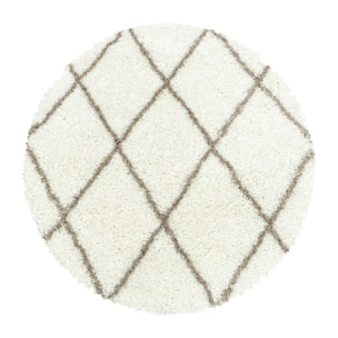 ALVOR - Tapis shaggy rond à poils longs motif berbère crème