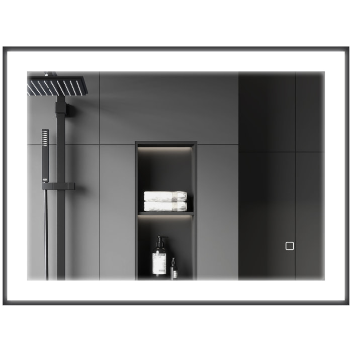 Espejo de Baño con Luz LED 80x60 cm Espejo de Pared con 3 Colores de Luz Función Antivaho Función de Memoria Interruptor Táctil Horizontal/Vertical