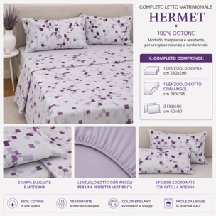 HERMET Completo Letto Matrimoniale Terry Glicine 100% Cotone 240x290 cm