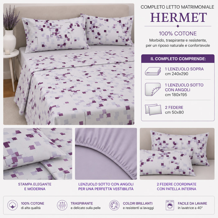 HERMET Completo Letto Matrimoniale Terry Glicine 100% Cotone 240x290 cm